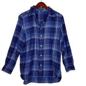 LAUREN RALPH LAUREN Men’s Plaid Flannel Button Front Shirt Size Medium in Blue